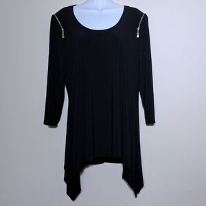 Chaus Black Asymmetrical 3/4 Sleeve Tunic